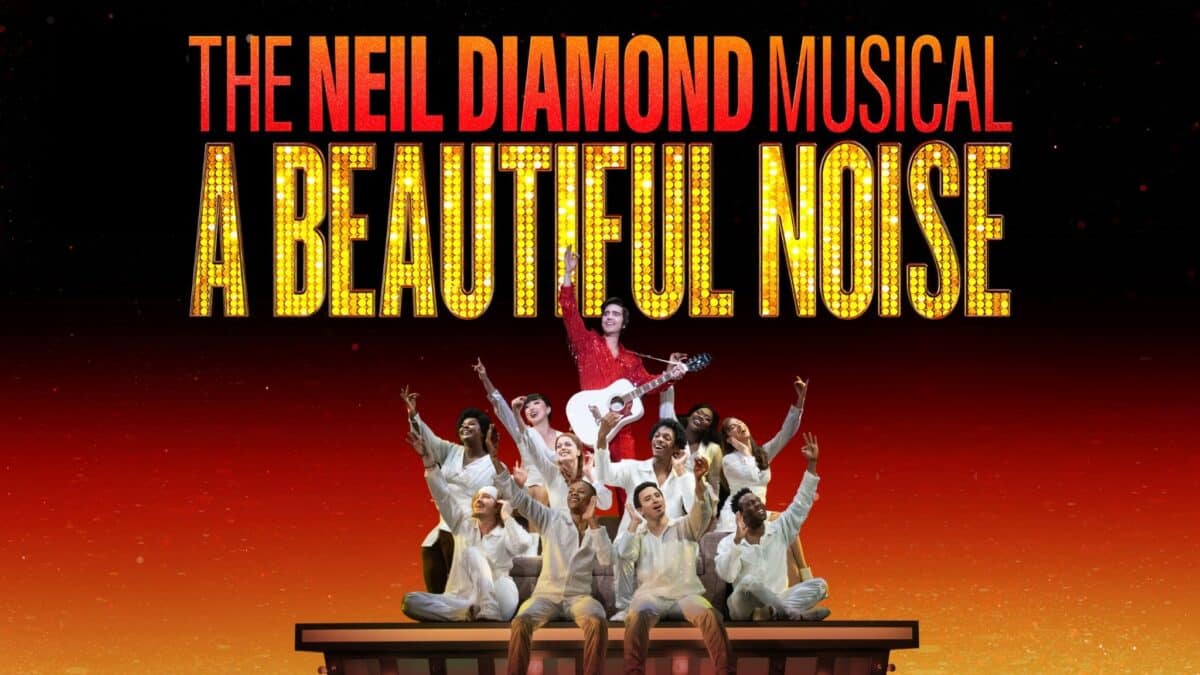 Promotional poster for A Beautiful Noise showcasing vibrant visuals and event details.